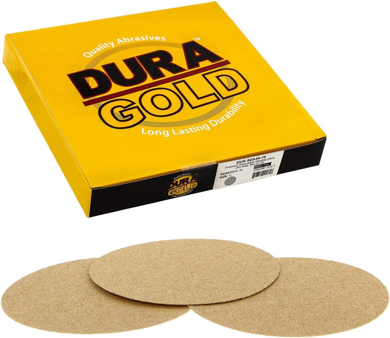 Dura-Gold Premium 8″ Gold PSA Sanding Discs – 40 Grit (Box of 40-Grit,