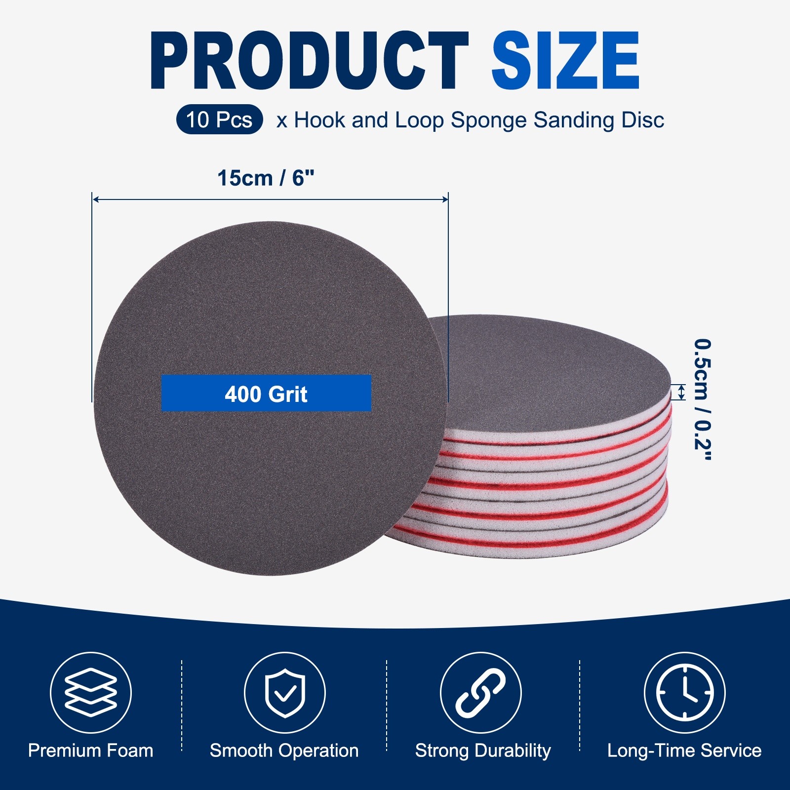 10 Pcs 400 Grit 6 Inch Hook and Loop Sponge Sanding Disc for Sander, Black