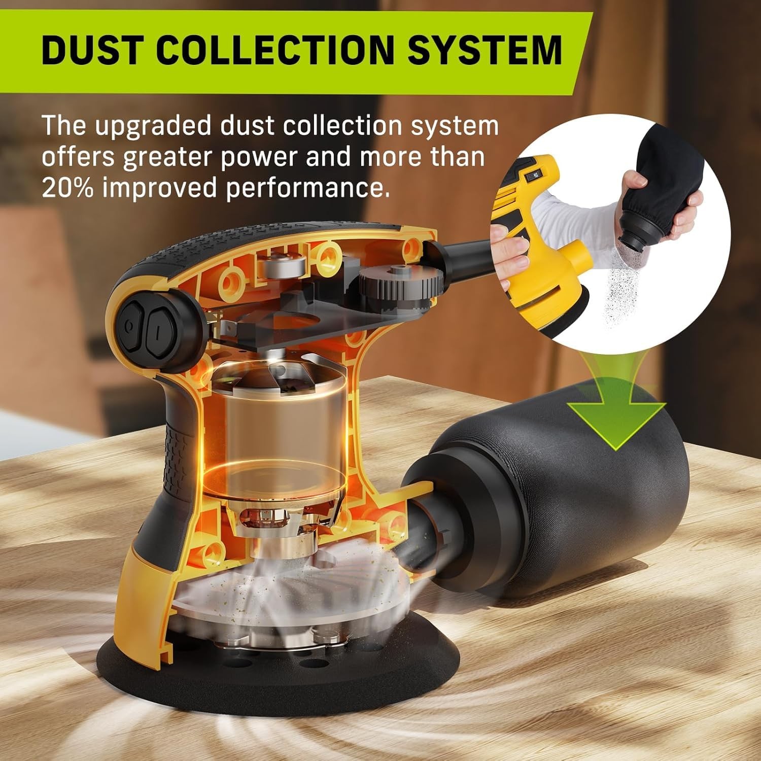 Narbell Orbital Sander 3.2A (380W), 14000RPM Max 6 Variable Medium, Yellow