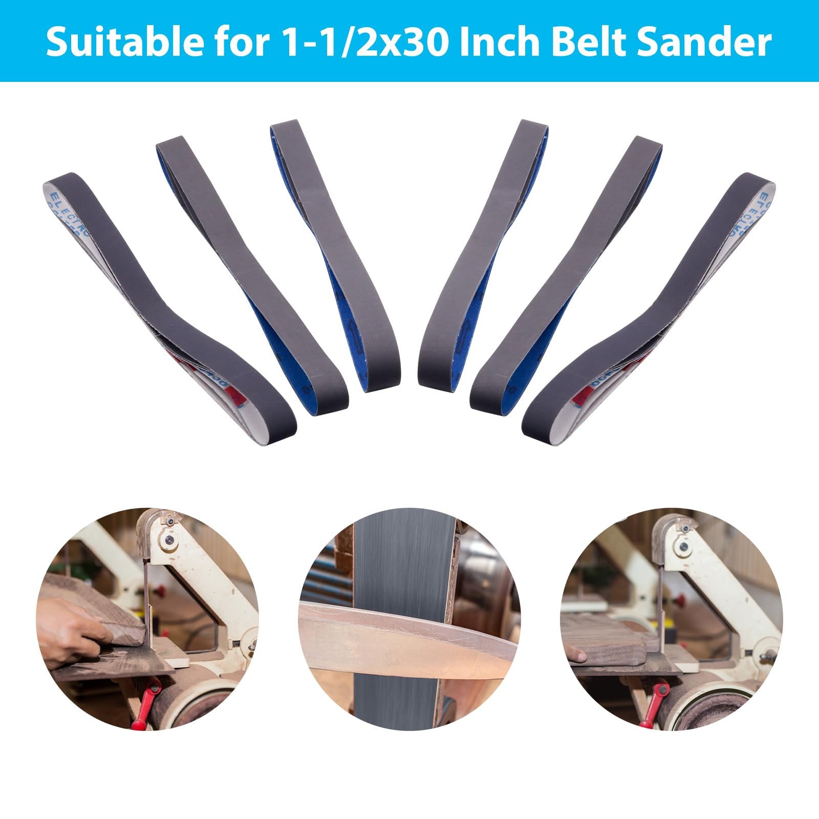 15 Pack 1-1/2 x 30 Inch Sanding Belts, Extra Fine Grit Silicon 1.5×30 inch