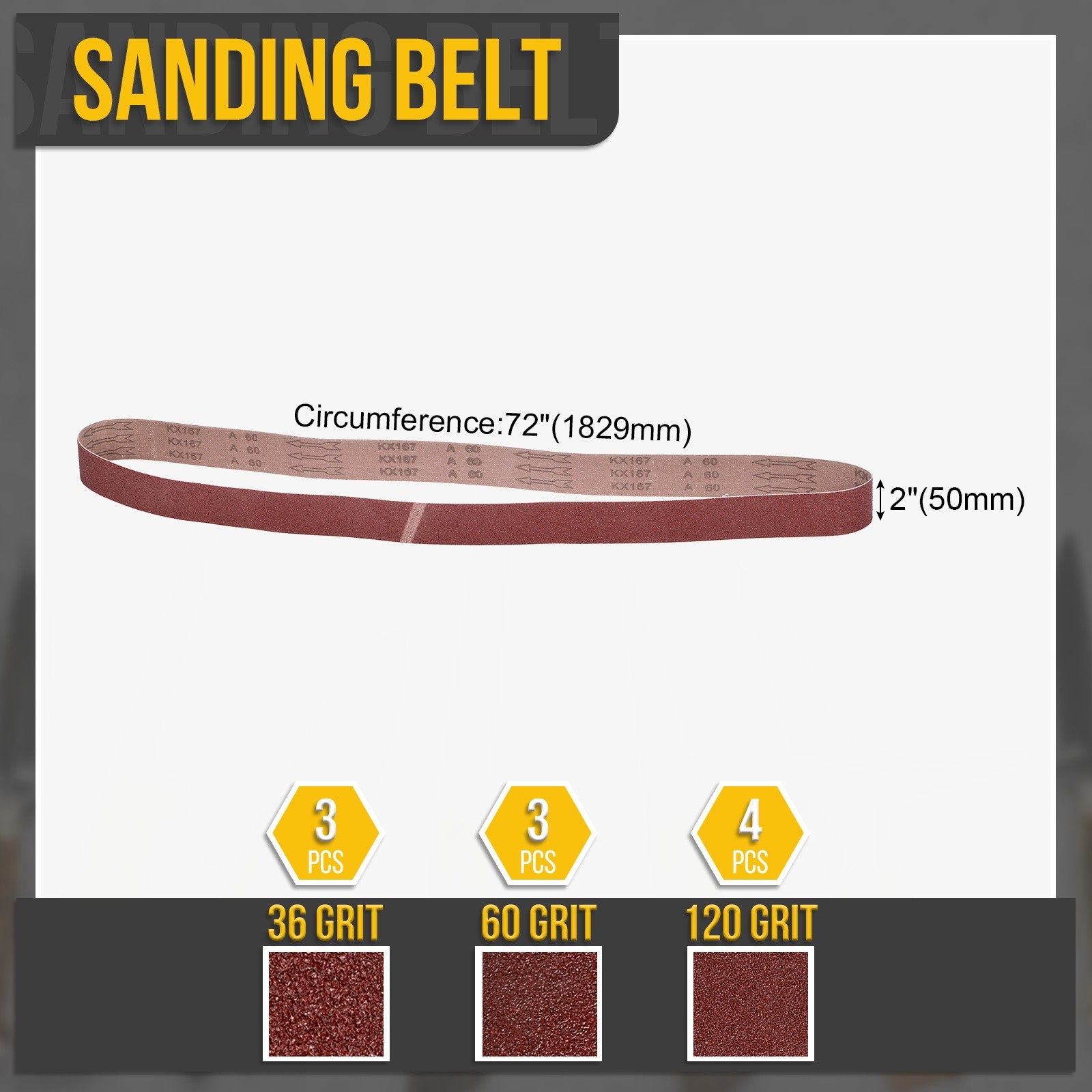 2 x 72 Inch Sanding Belt,10 Pcs 36/60/120 Grit Knife Sharpener Belts