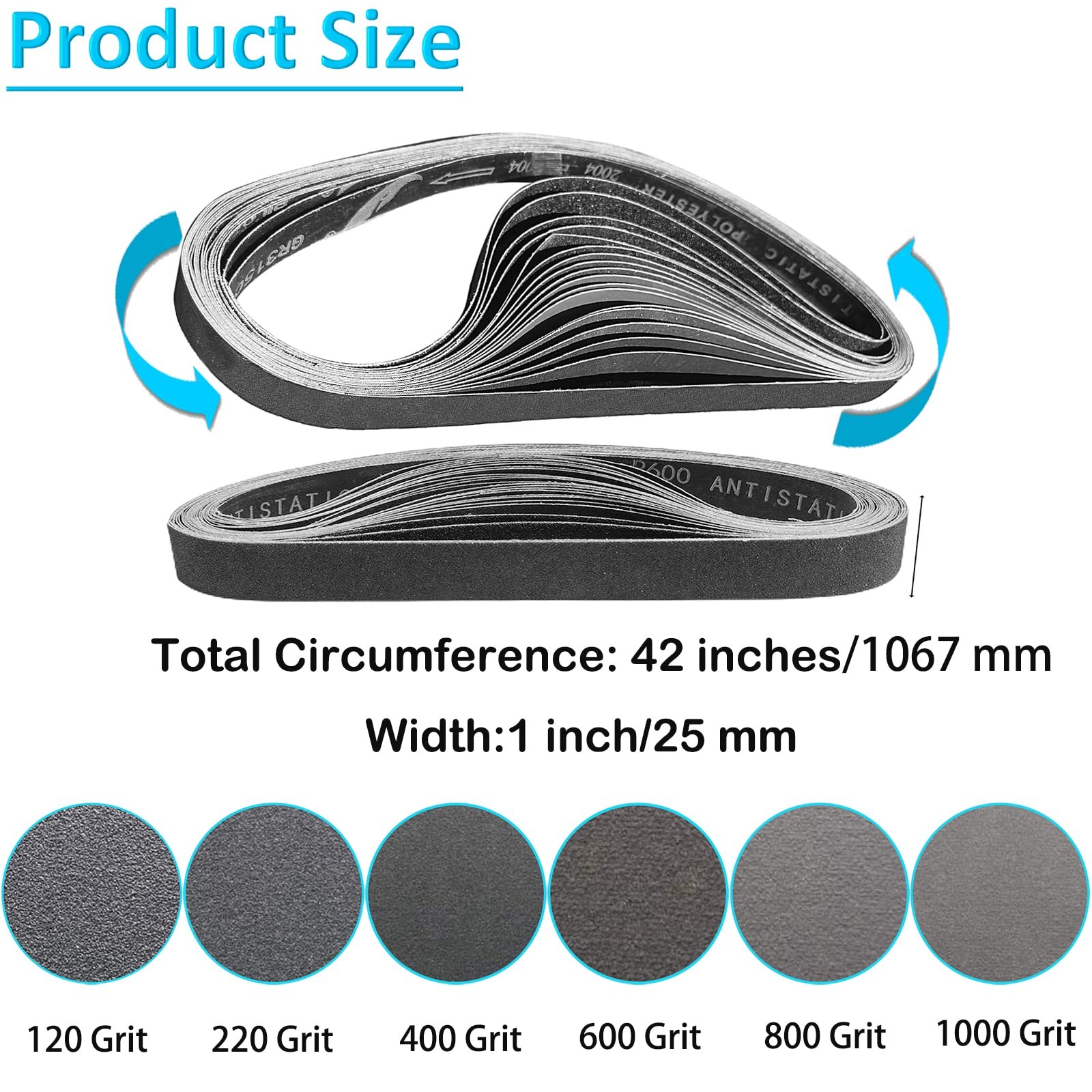 12 PCS 1×42 Inch Silicon Carbide Sanding Belts Assortment 1201000 Grits New