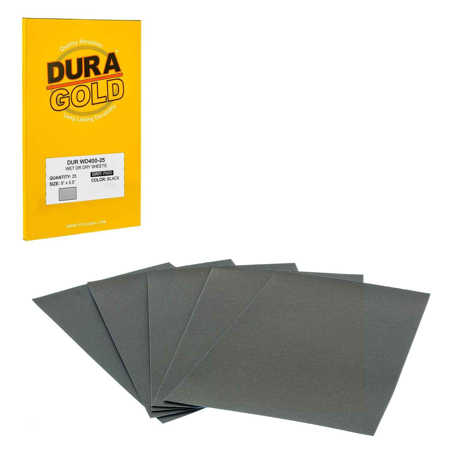 Premium 400 Grit Wet or Dry Sandpaper Sheets, 5-1/2″ x 9″, Box of 25 – Fine-Cut