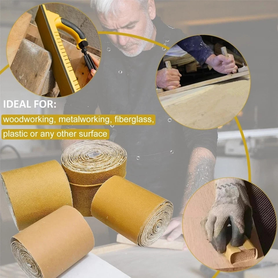 20 Yd 2-3/4 PSA Sandpaper Roll Set 80 120 220 320 Grit Auto Body Woodworking
