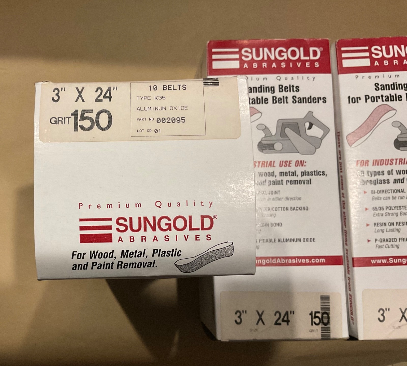 Sungold Abrasives 3″x24″ 150 GRIT Sanding Belts BULK BUY (3) 10 Packs