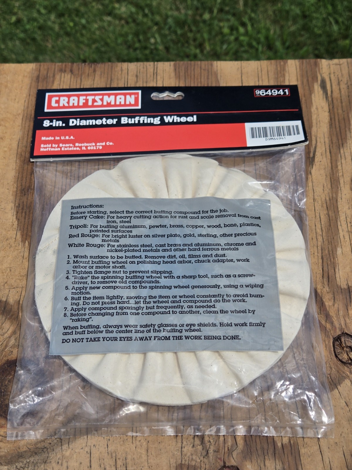 NOS Vintage SEARS Craftsman 8in. Diameter Buffing Wheel 64941 USA