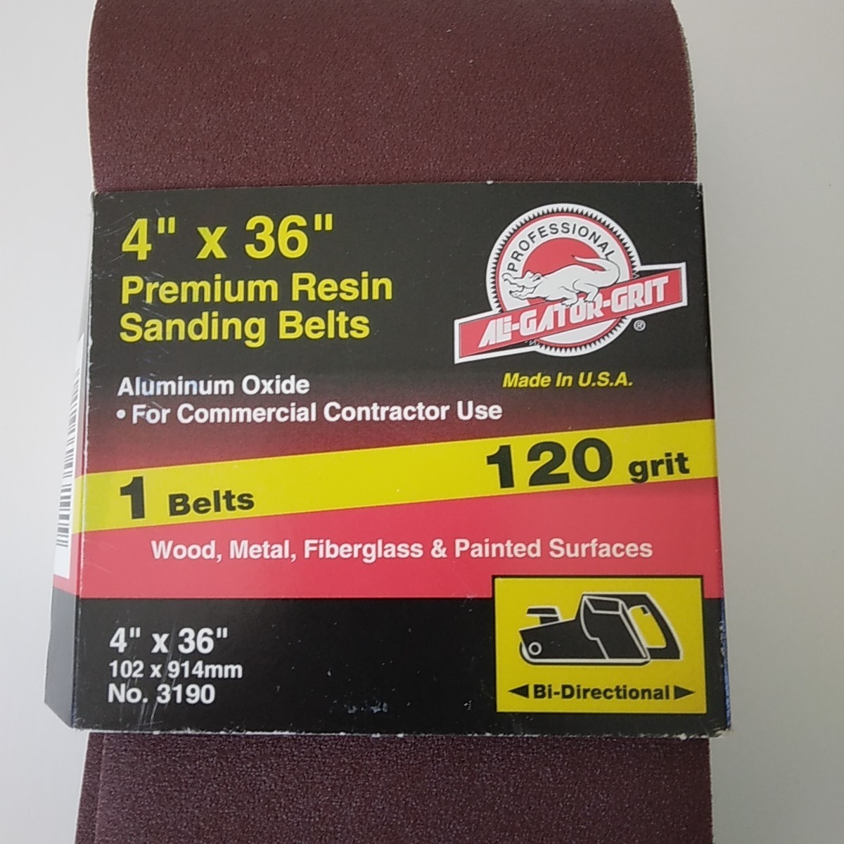 Ali-Gator-Grit 4″×36″ 120 Grit Premium Sanding Belt-No.3190-USA Made-NOS NIP