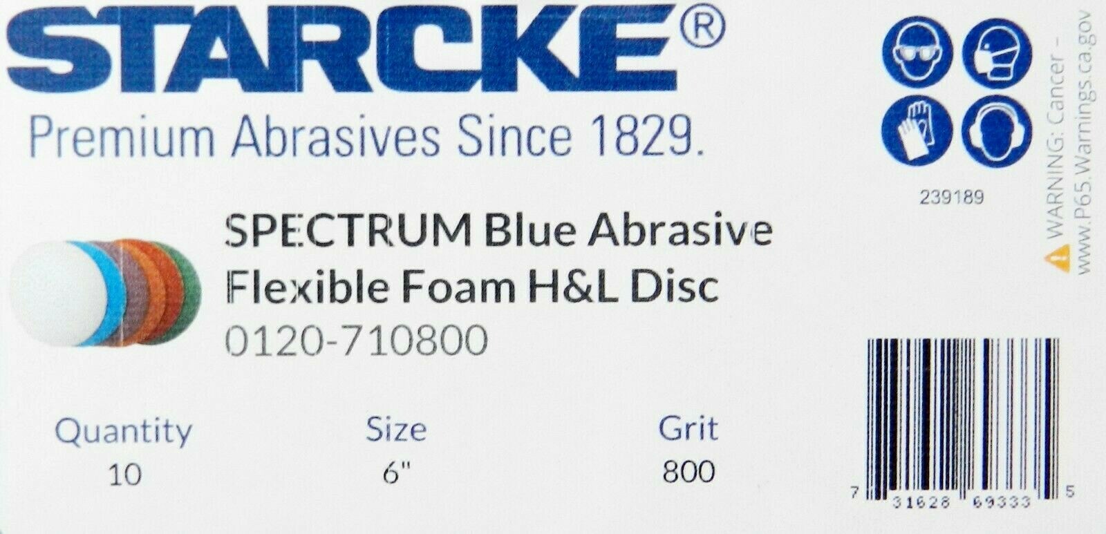 STARCKE Flexible Foam Hook & Loop 6” Grip Discs 800 Grit Blue Pack of 10
