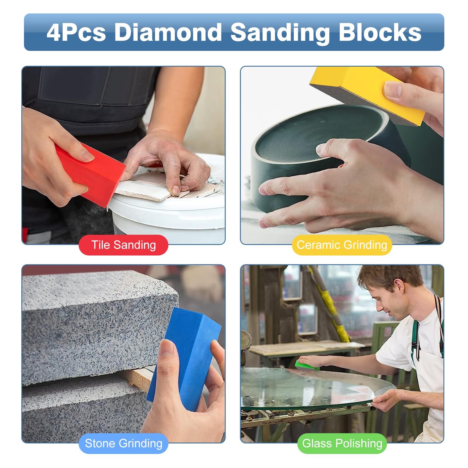 Diamond Hand Polishing Pads, 4PCS Sanding Blocks Diamond Sanding Pads, Diamon…