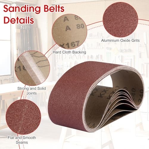 Belt Sander Paper 3×21 Sanding Belts 8 Pack 80 120 150 240 Grit Aluminum Oxide
