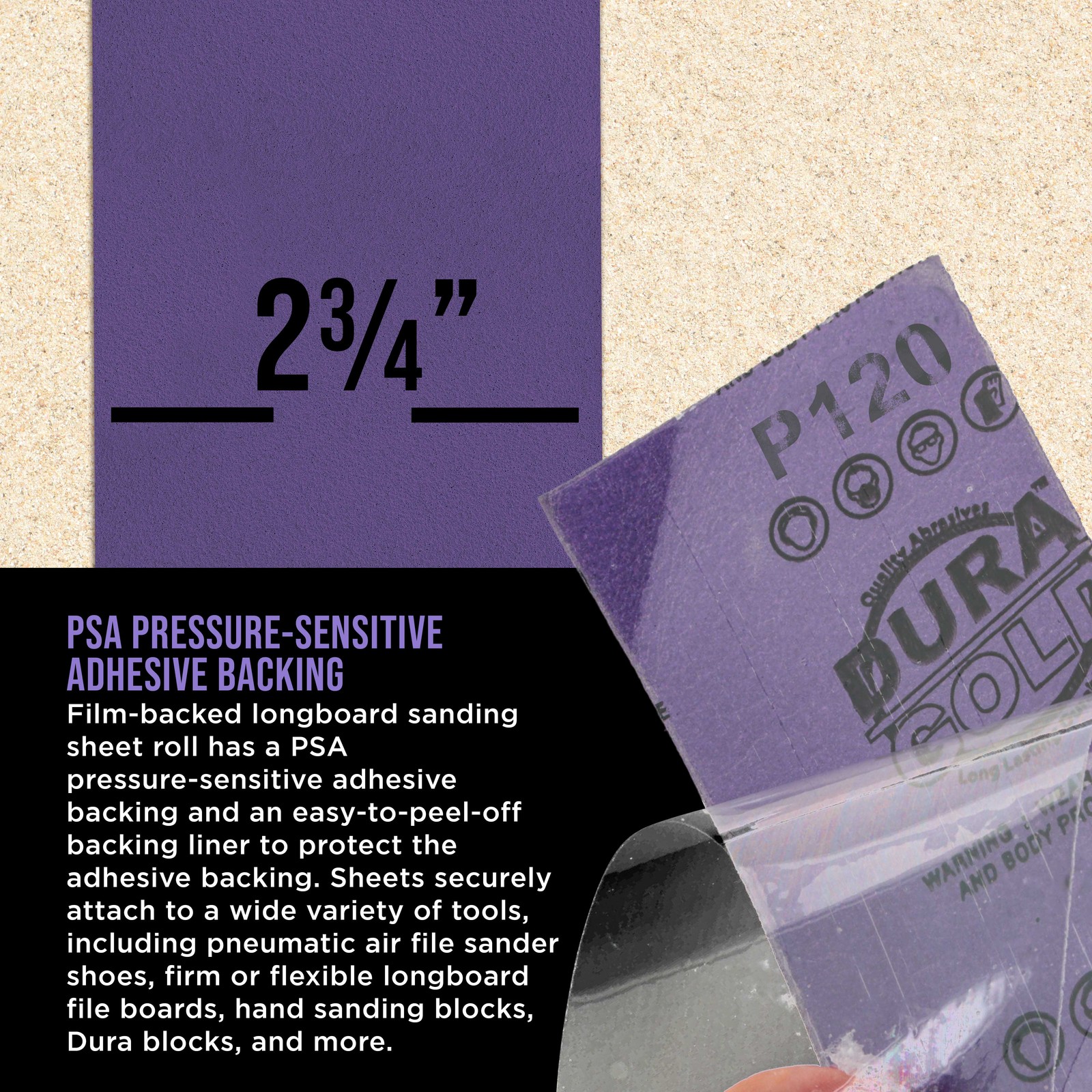 120 Grit Purple Ceramic 2.75″ x 20 Yard Roll Self Adhesive Longboard Sandpaper