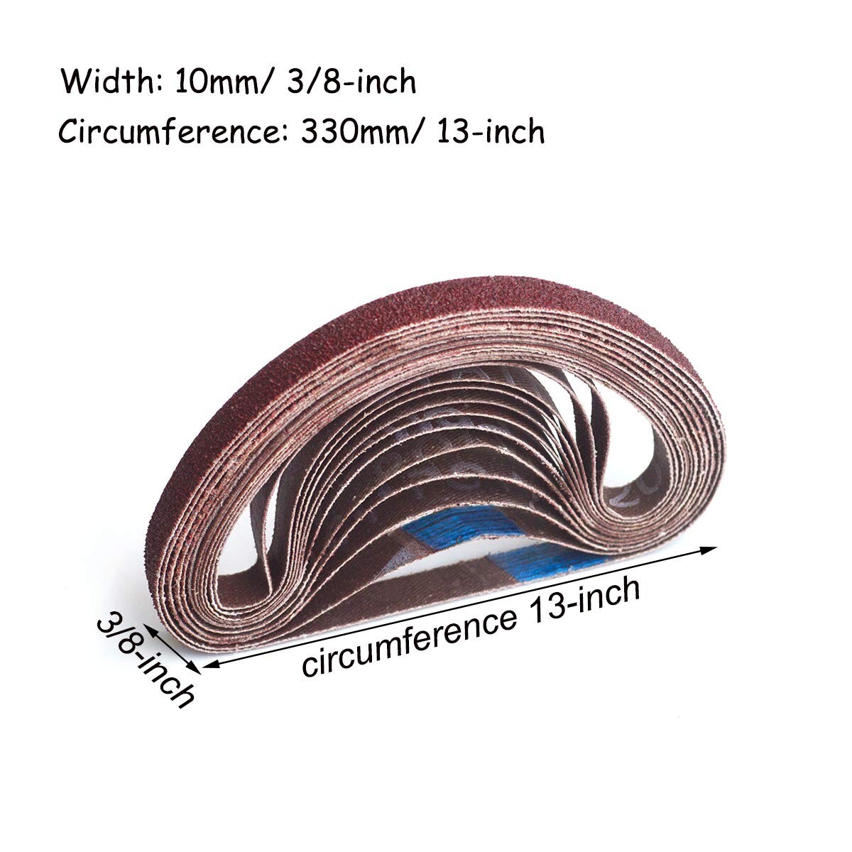 3/8 x 13 Inch Aluminum Oxide Sanding Belts, 40/60/80/120/180/240 Assorted Grits