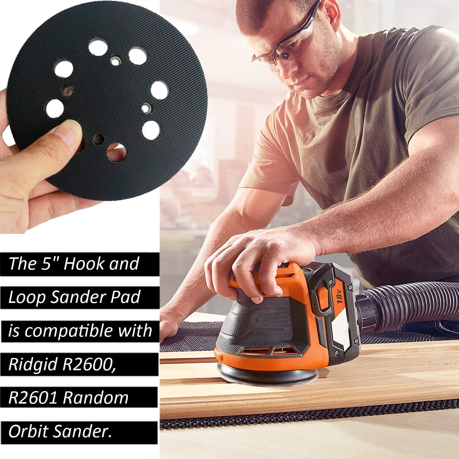 2 Pack 5 Inch 8 Hole Hook and Loop Sander Pad for Ridgid R2600, R2601 5″ Rand