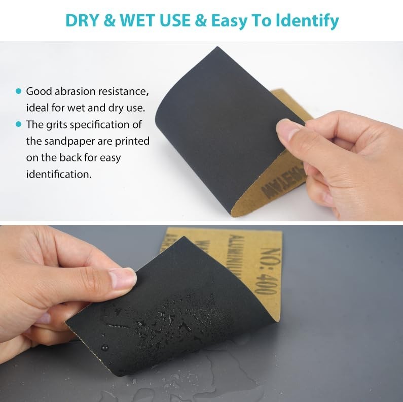 Assorted Sandpaper 24 Pcs, 12 Grits Wet Dry Sheets for Wood Metal Polishing