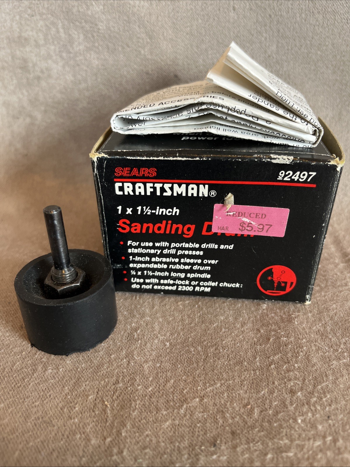 VTG Sears Craftsman 1″x 1-1/2″ Sanding Drum 9-2497 w/ original box & instruction