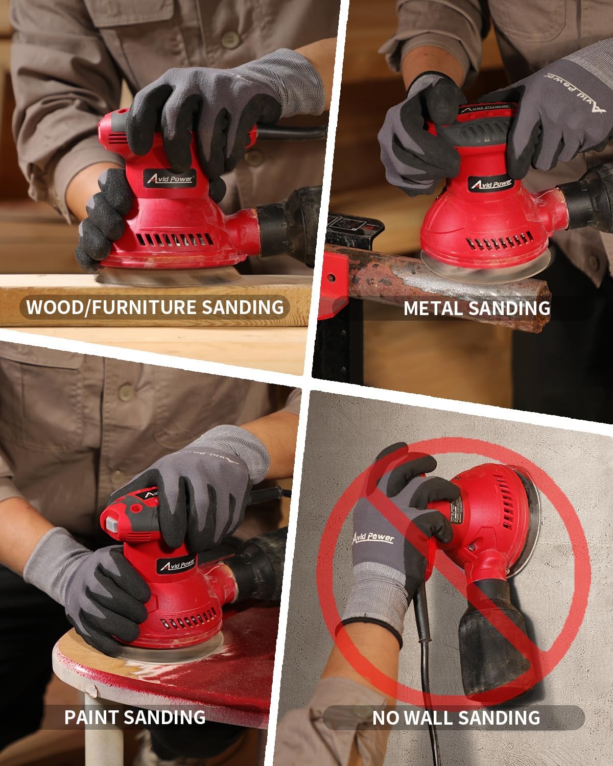 AVID POWER Orbital Sander 3.0 Amp 5 Inch Electric Sander Tool 6 Variable Speeds
