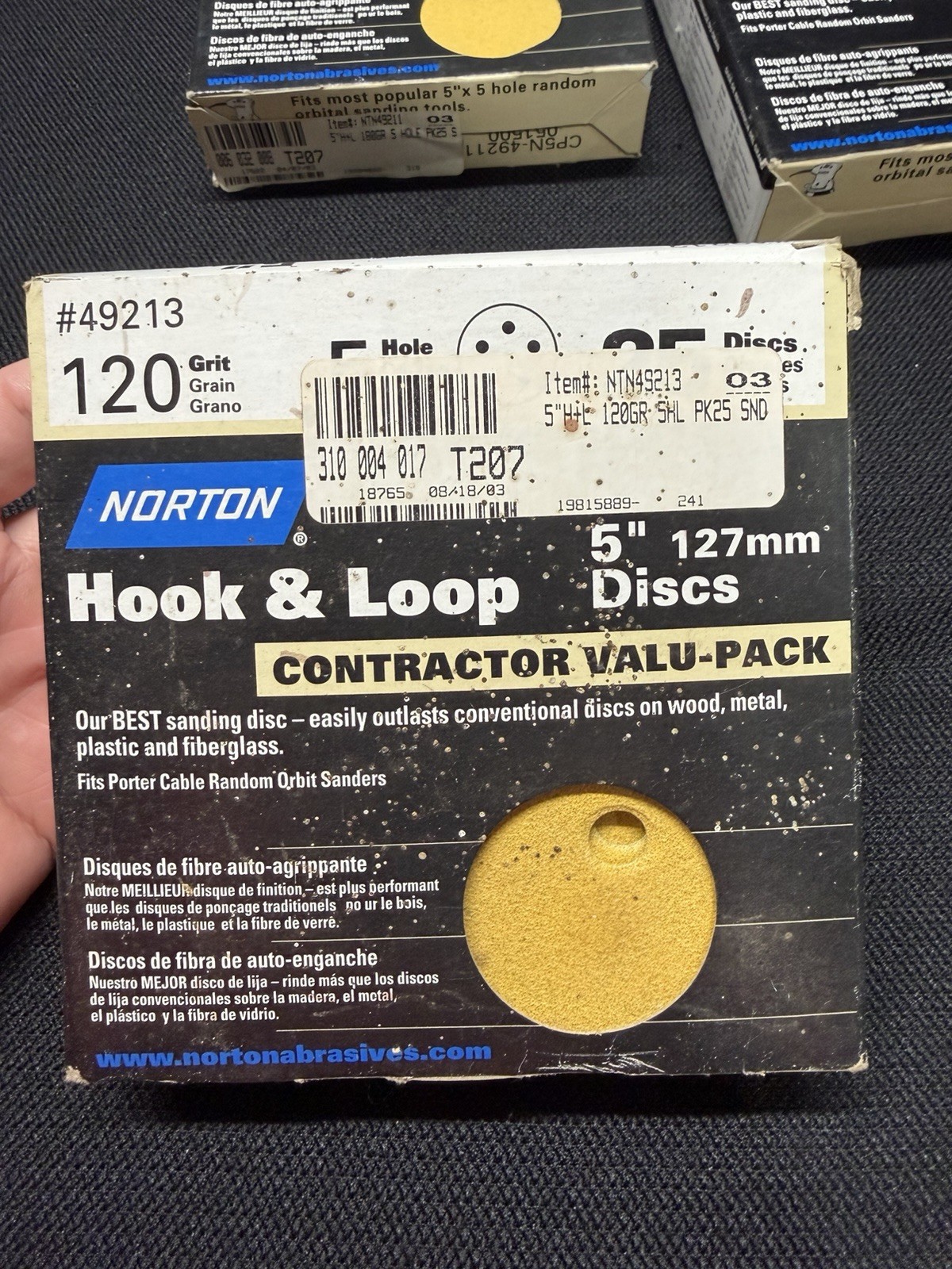 Norton Hook & Hoop 5” 127mm Discs 25 Pack, 3 Packs; 120, 180, 220 Grit