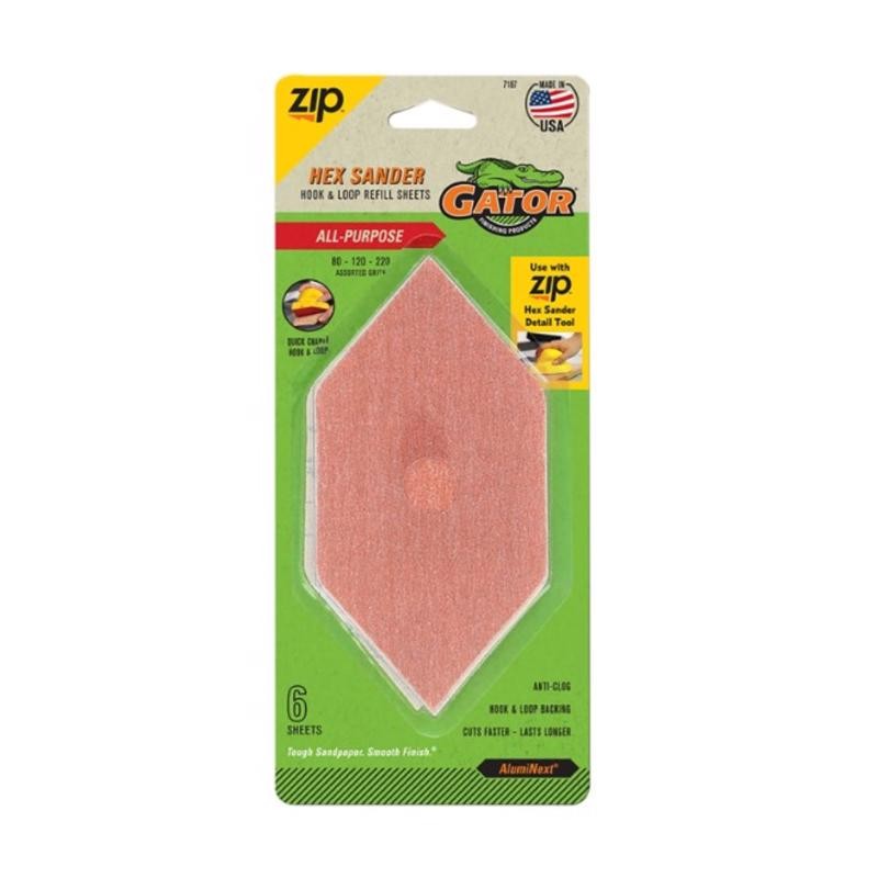 Gator Zip Sander 6in. LX3in. W 80/120/220 Grit Aluminum Oxide Sanding Sheet 6pk