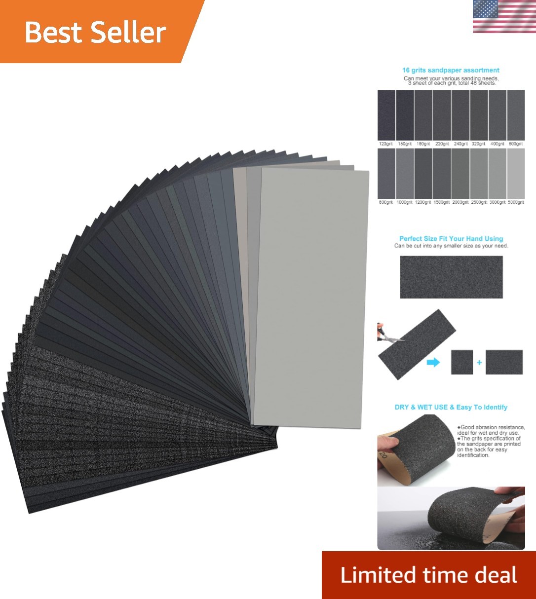 Expand Your Sanding Solutions: 48-Piece Sandpaper Set 120-5000 Grit, 9×3.6 inch