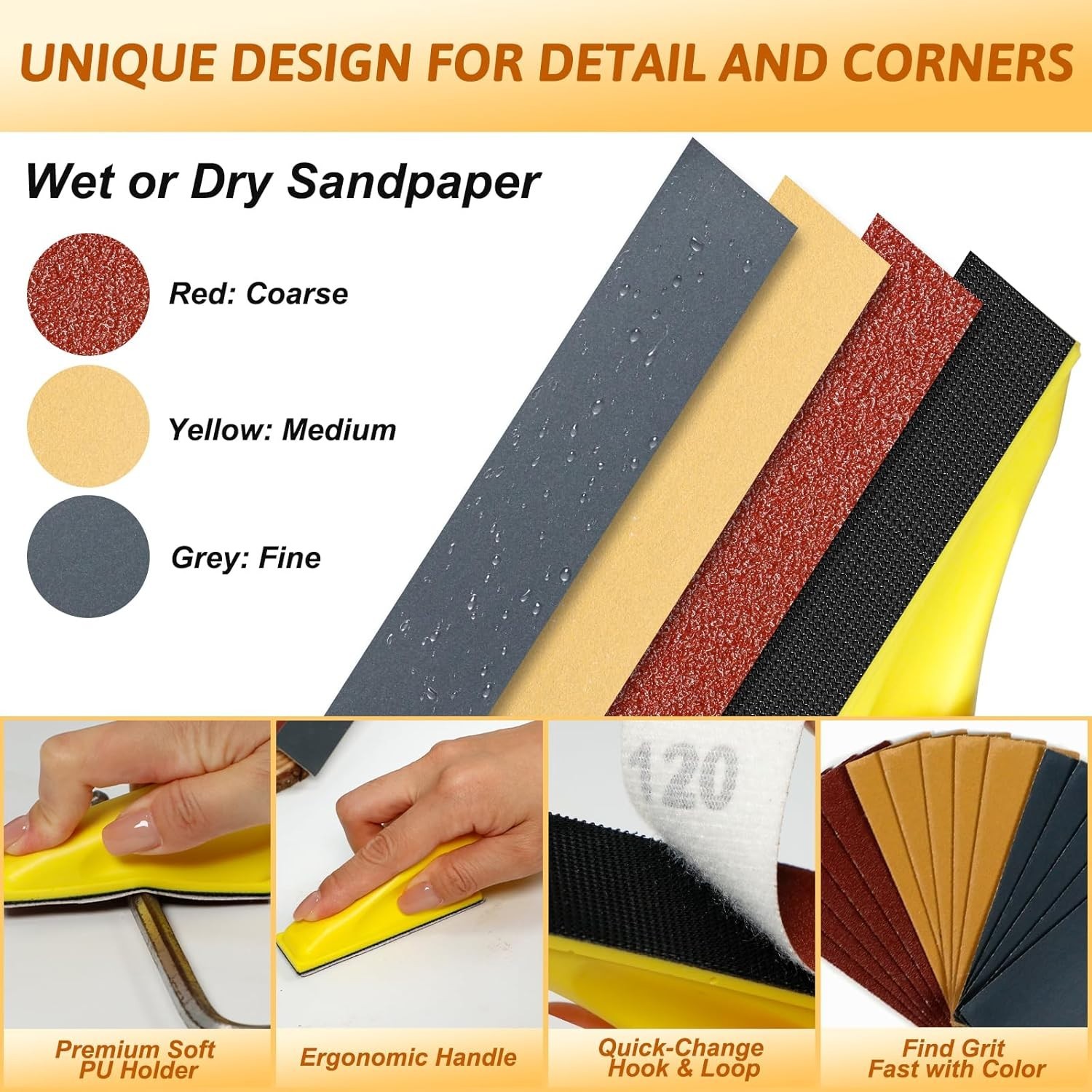 Comprehensive 180 PCS Sandpaper Set with Ergonomic Mini Sander for Crafts