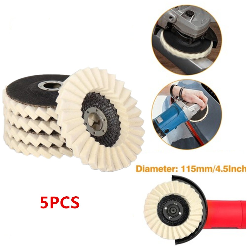 5pcs 4.5″ Wool Polishing Wheels Buffer Pads Flap Felt Polishing Finishing Disc