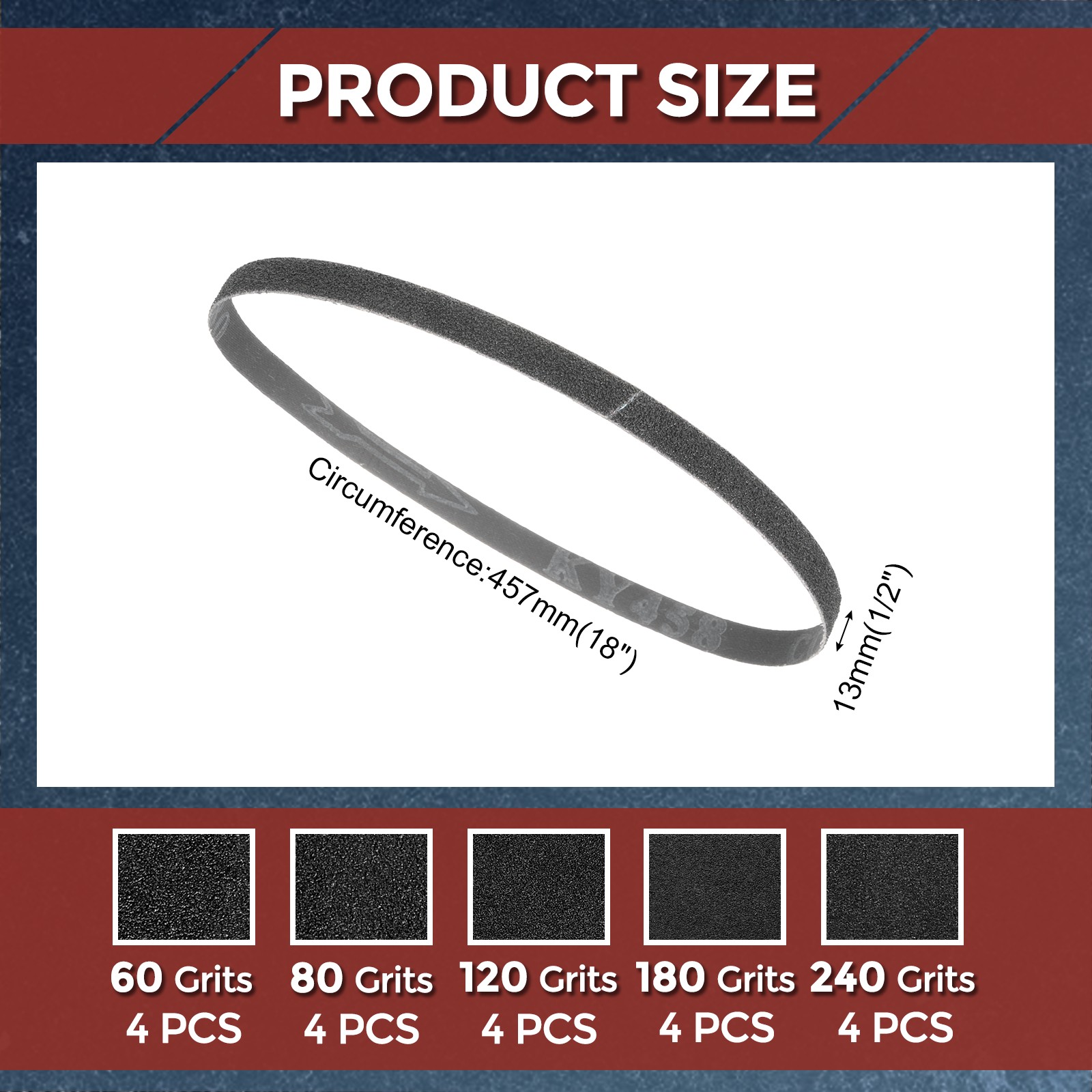 20Pcs Sanding Belts, 1/2″ x 18″ 60/80/120/180/240 Grits Silicon Carbide