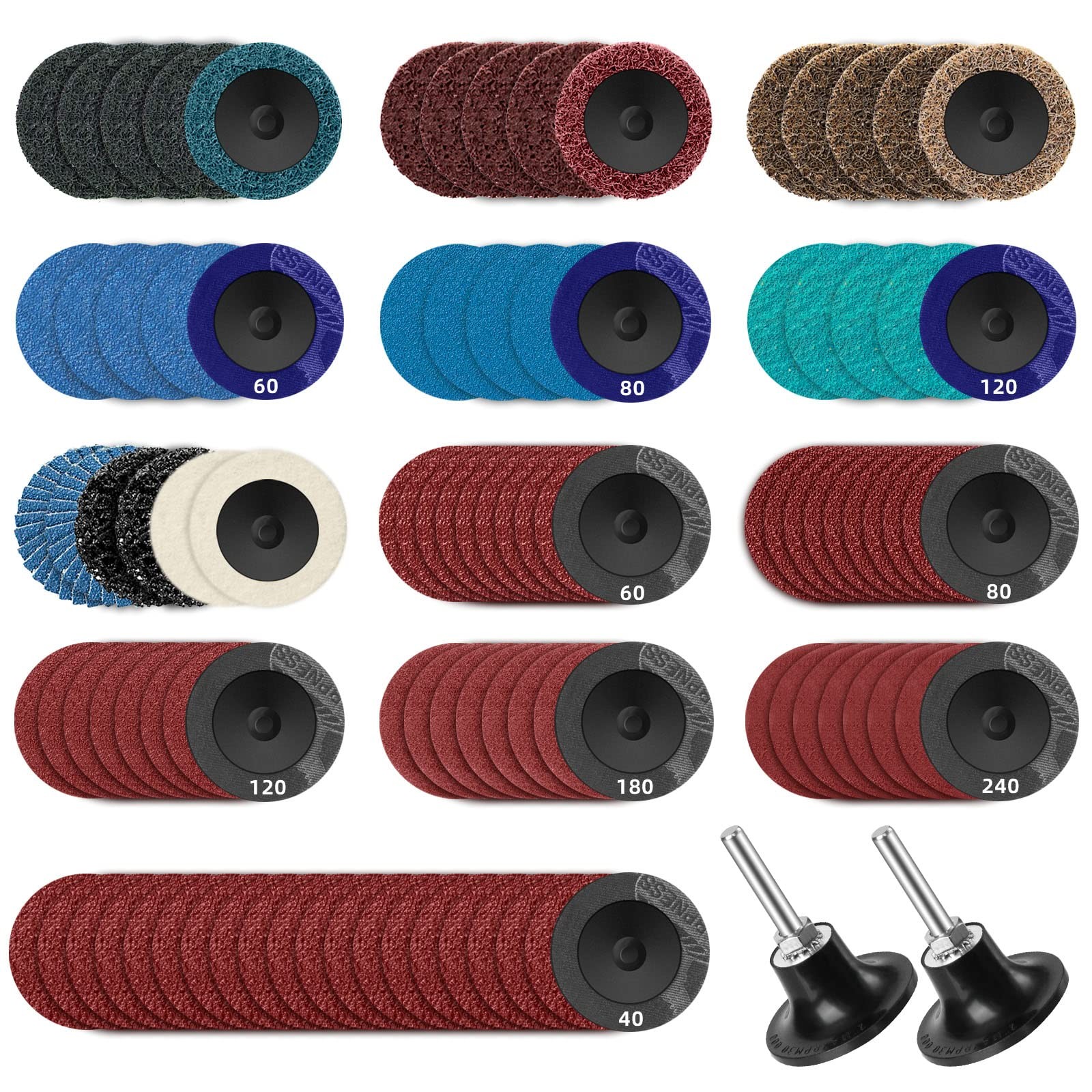 108Pcs Sanding Discs Set 2 inch Quick Change Disc with 1/4 inch Holder Surfac…