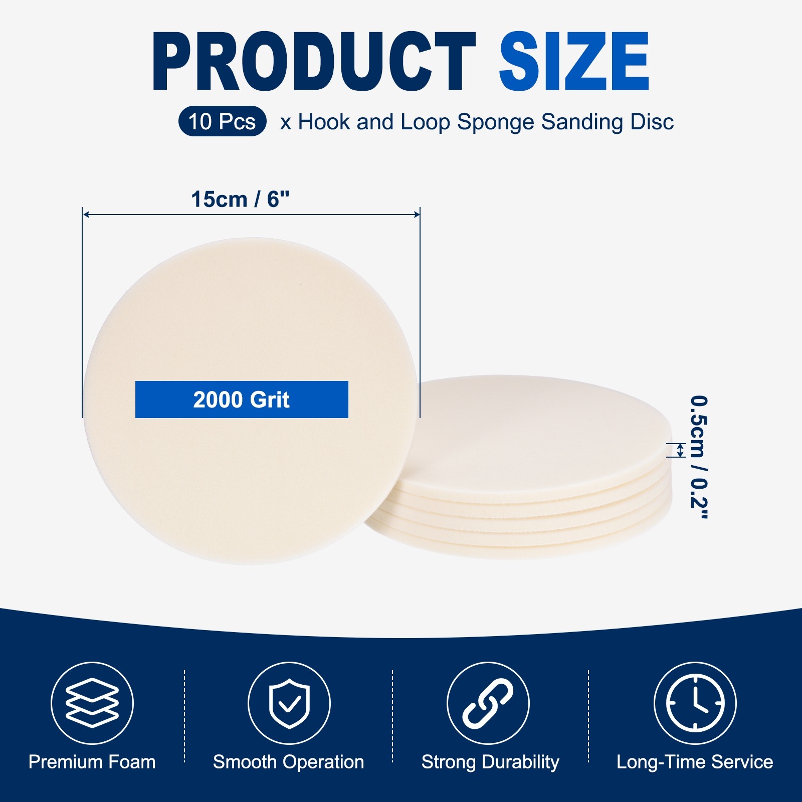 10 Pcs 2000 Grit 6 Inch Hook and Loop Sponge Sanding Disc for Sander, White