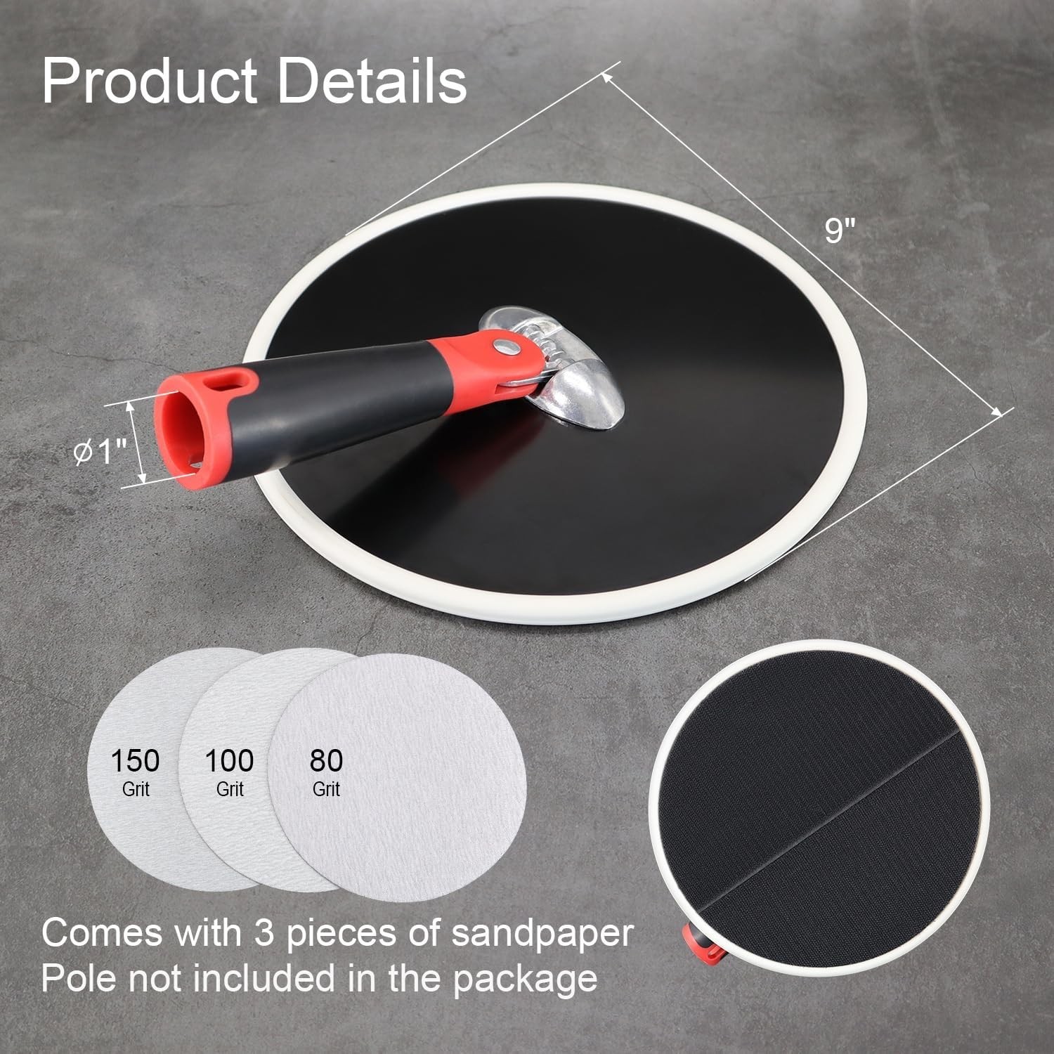 Drywall Sander 9 Inch Radial Round Pole Sander for Dry Wall Include 3pcs Sanding