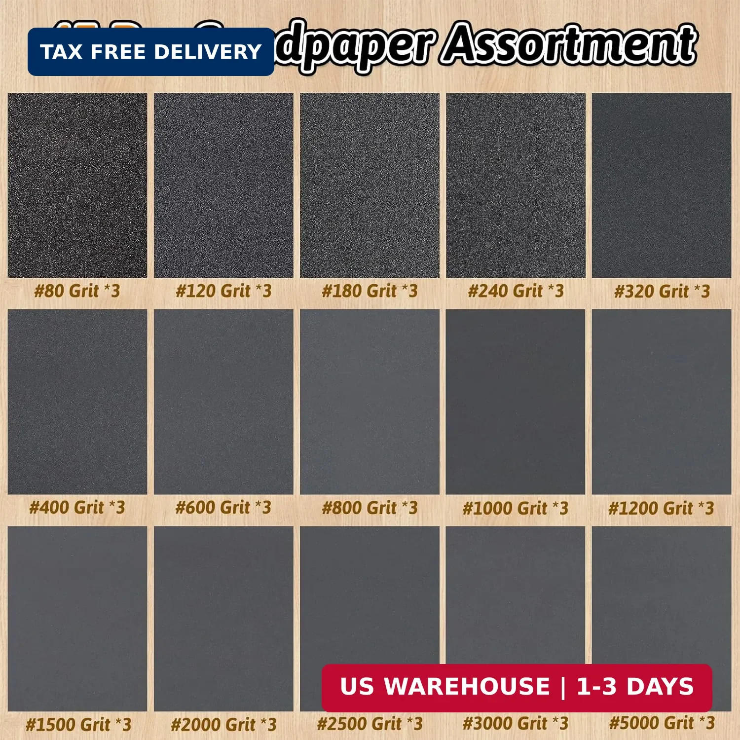 45 Pcs Sandpaper Assortment 80-5000 Grit Wet Dry Sandpaper 9×3.6 Inch 80-5000G