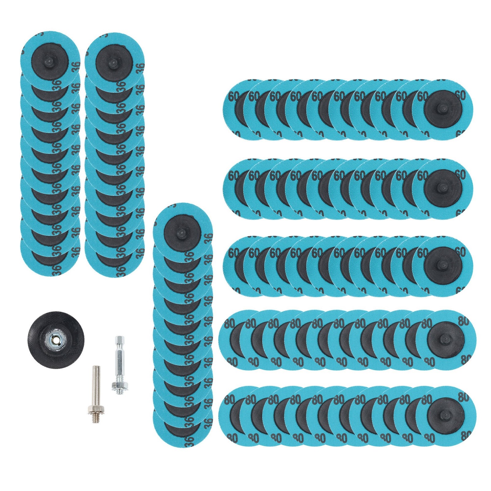 80Pcs 2 Inch 36/60/80 Grit Rotary Lock Type Sandpaper Quick Change Grinding Disc