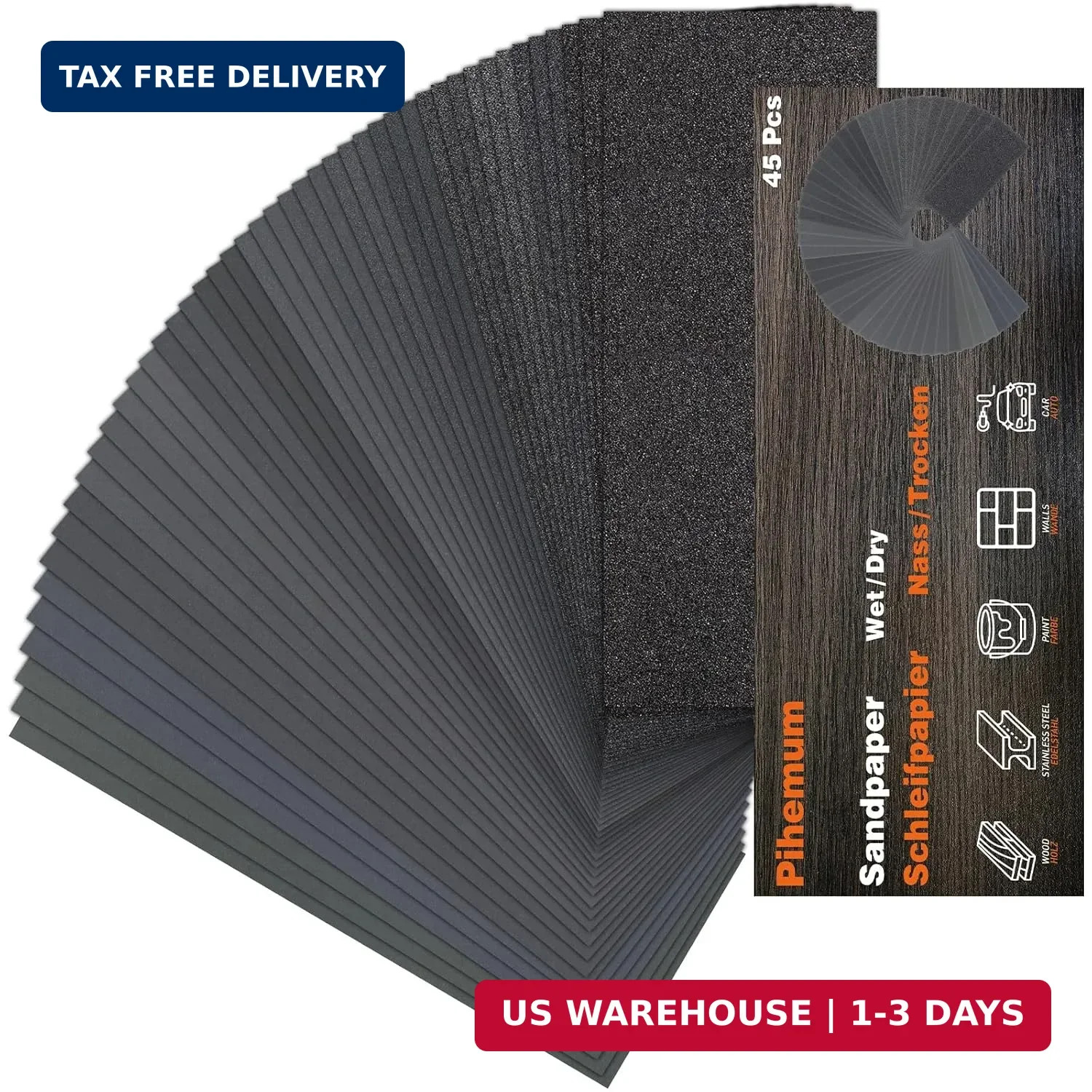 45 Pcs Sandpaper Assortment 80-5000 Grit Wet Dry Sandpaper 9×3.6 Inch 80-5000G