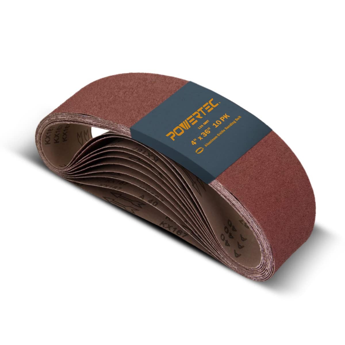 POWERTEC 10PK 4×36 Sanding Belts, 120 Grit Aluminum Oxide, AO, 120 Grit,