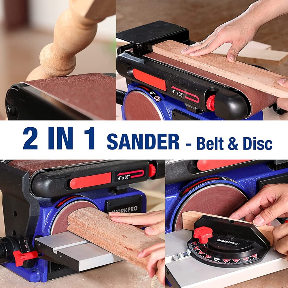 WORKPRO Belt Disc Sander 4 in. x 36 in. Belt & 6 in. Disc Sander 6pcs Sandpapers