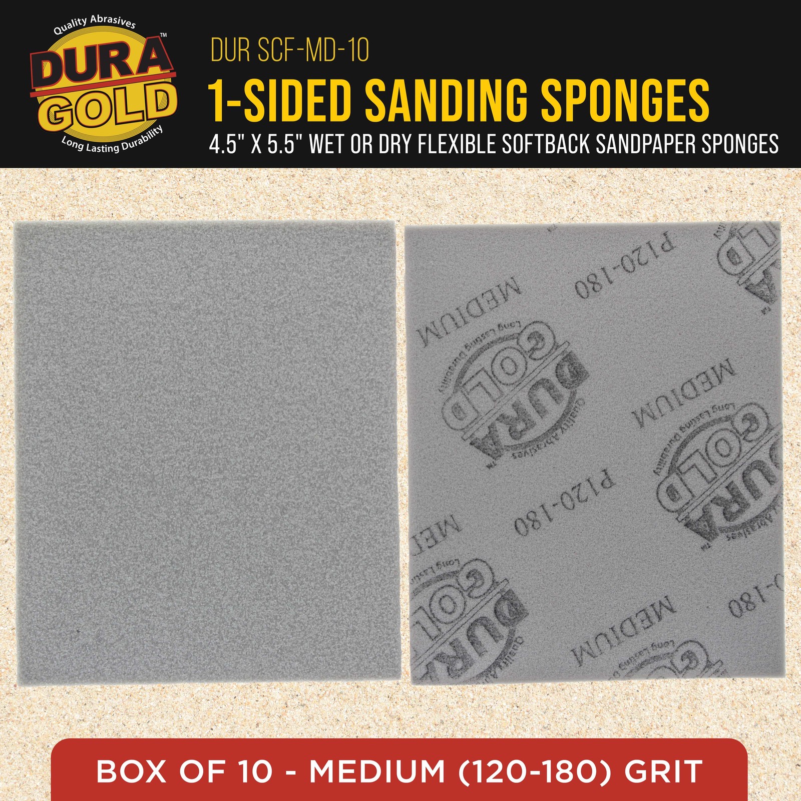 Medium Cut Sanding Sponges, 10/Box – 5.5″ x 4.5″ (120 to 180 Grit) Wet/Dry