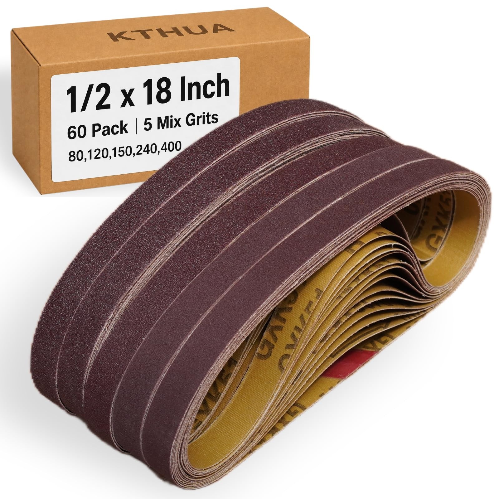 KTHUA 1/2 x 18 Inch Sanding Belts, 60 Pack 1/2x18inch_60pcs