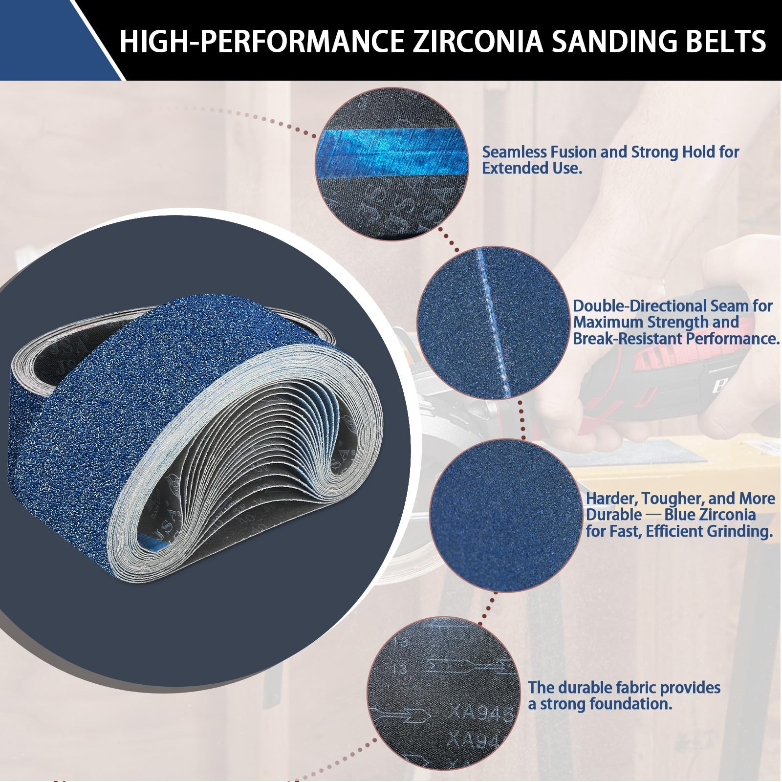 15 Pack 3×21 Inch Zirconia Sanding Belts for Belt Sander Rust Paint Removal