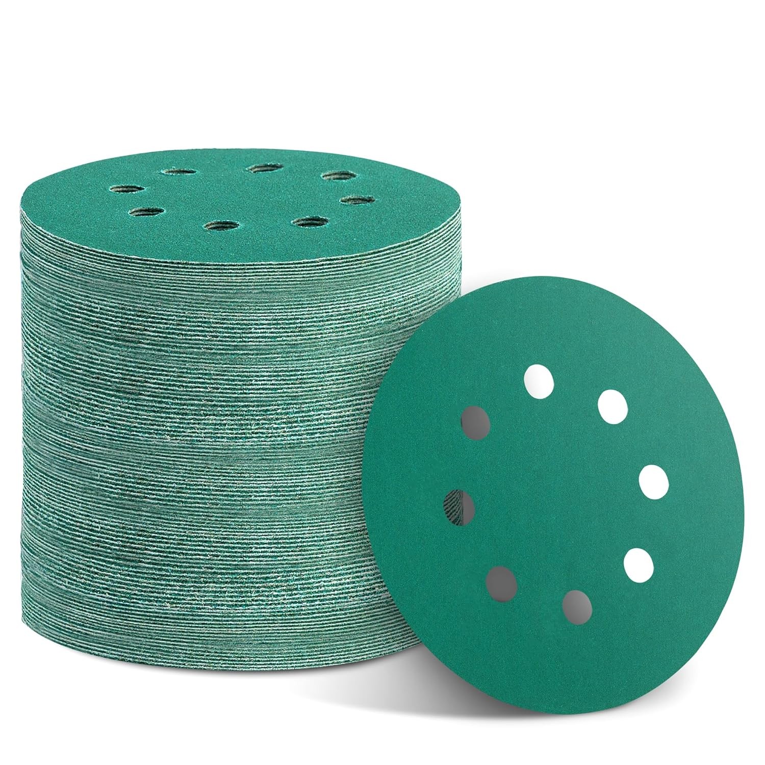 50PCS 5 inch 8 Hole Green Film Sanding Discs 400 Grit Fine Grade 125mm Sandpaper