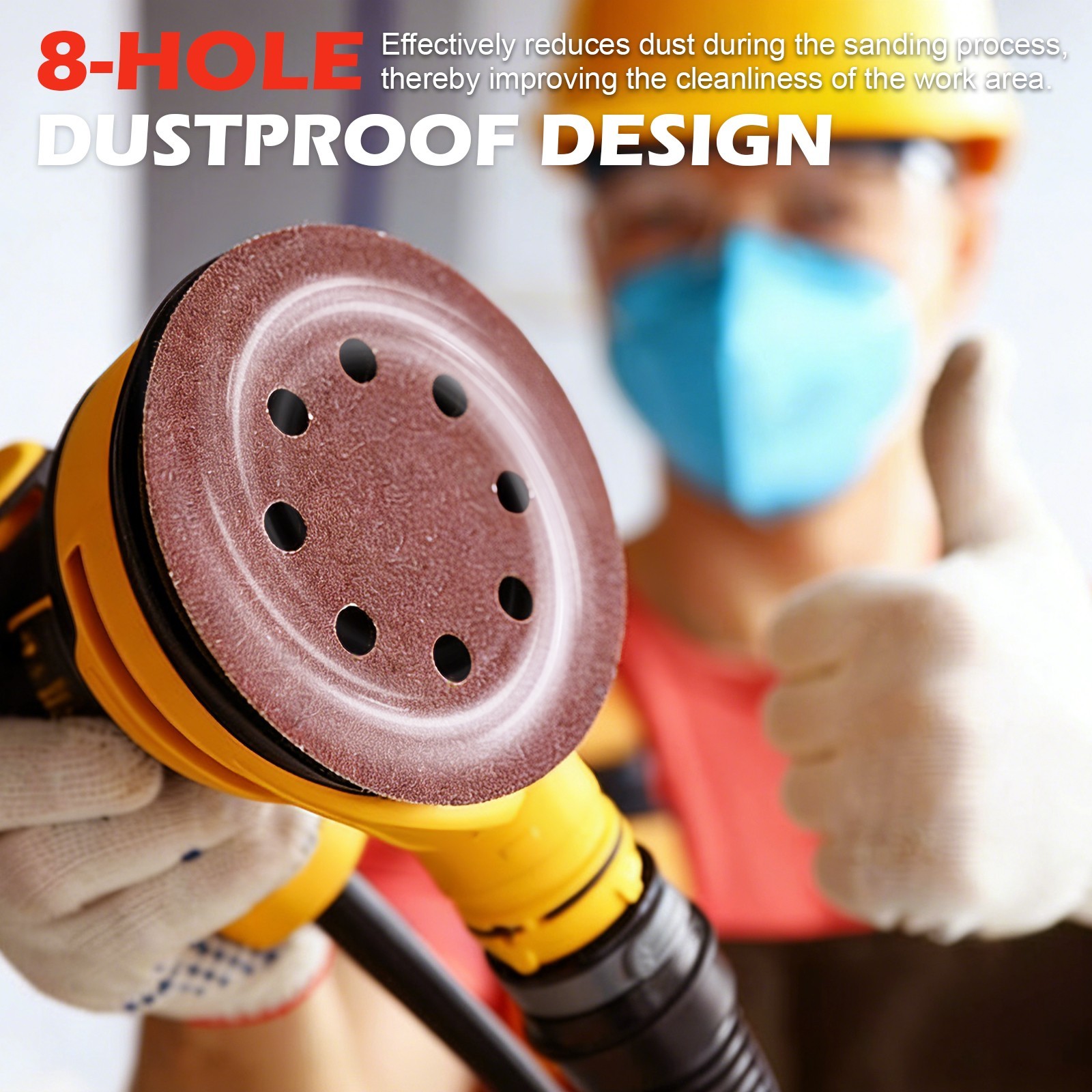 Premium 5″ 8 Hole 60 Grit Sanding Discs 50 Pcs Hook Loop Flocked Sandpaper Pads