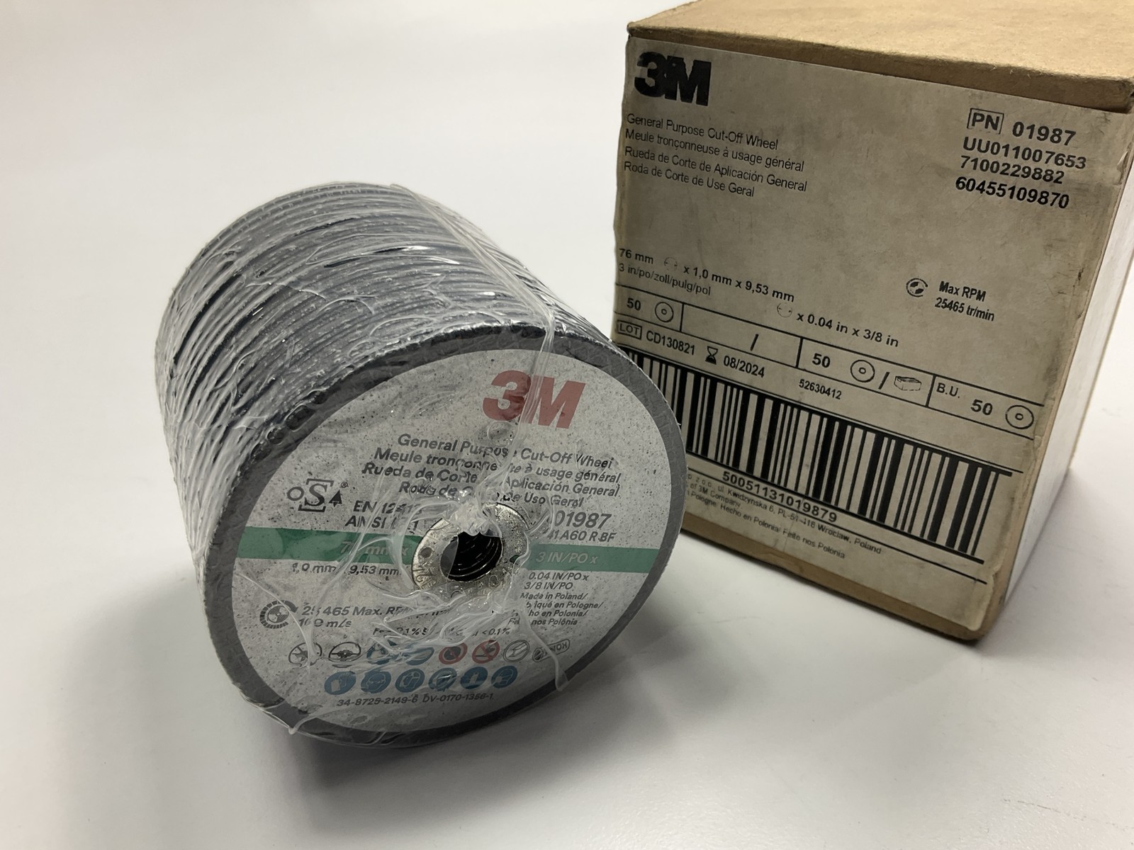 50 Discs – 3M 01987 General Purpose Cut Off Wheels 3″ X 0.04 In X 3/8″