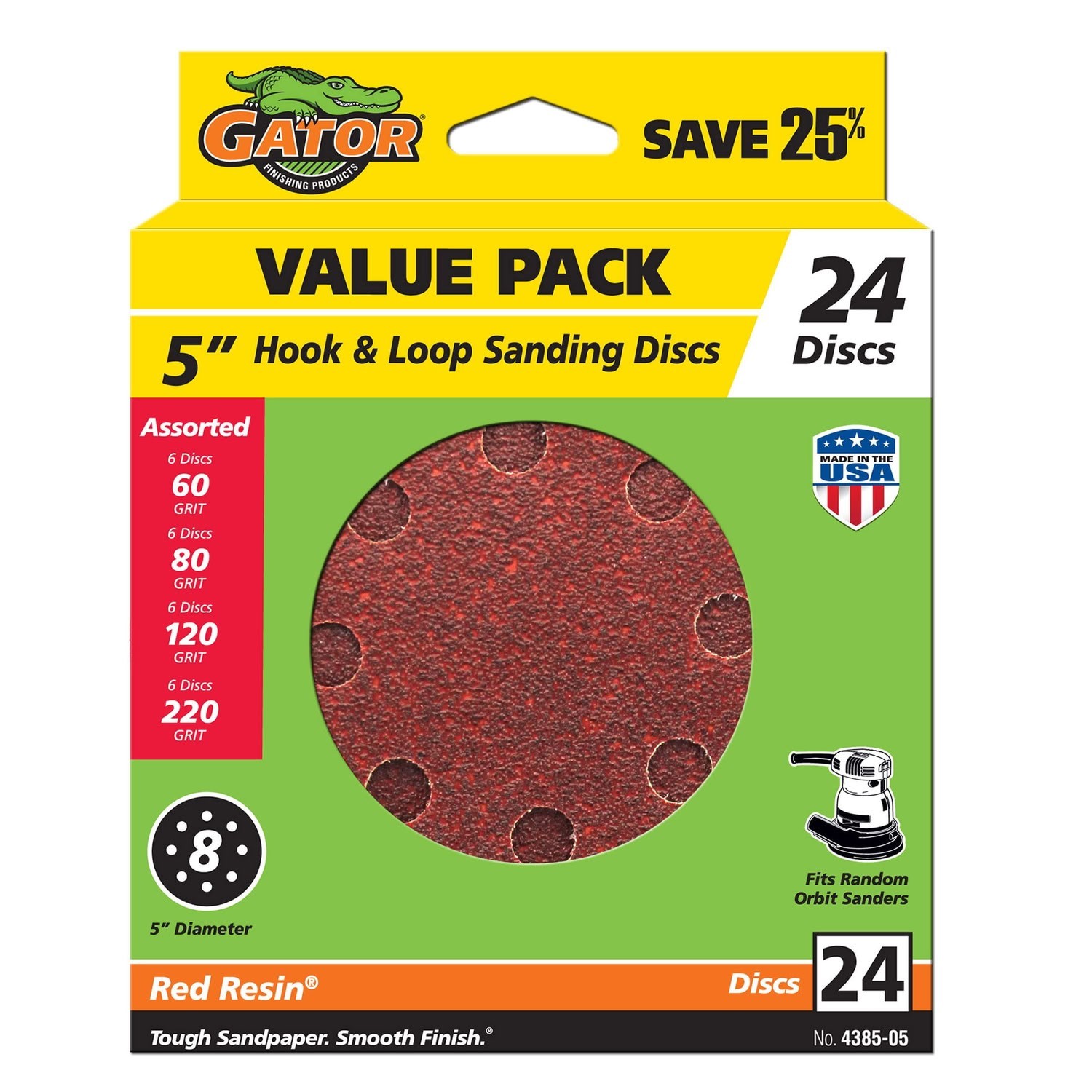 2-Pack Gator 438505 5″ Assorted Grit Hook & Loop Sanding Discs 24 Pack New