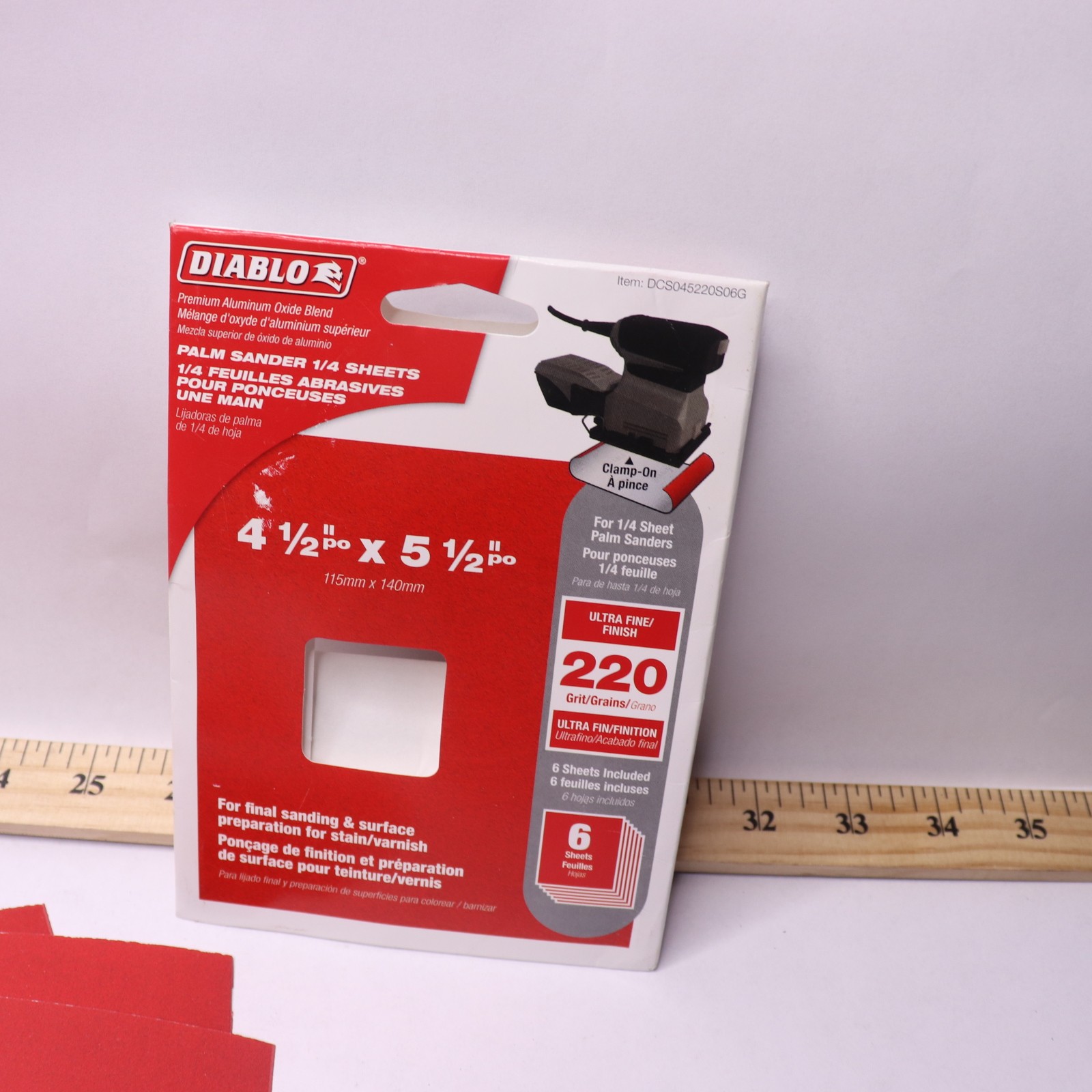 (6-Pk) Diablo Sheet Sandpaper Very Fine Aluminum Oxide 220Grit DCS045220S06G