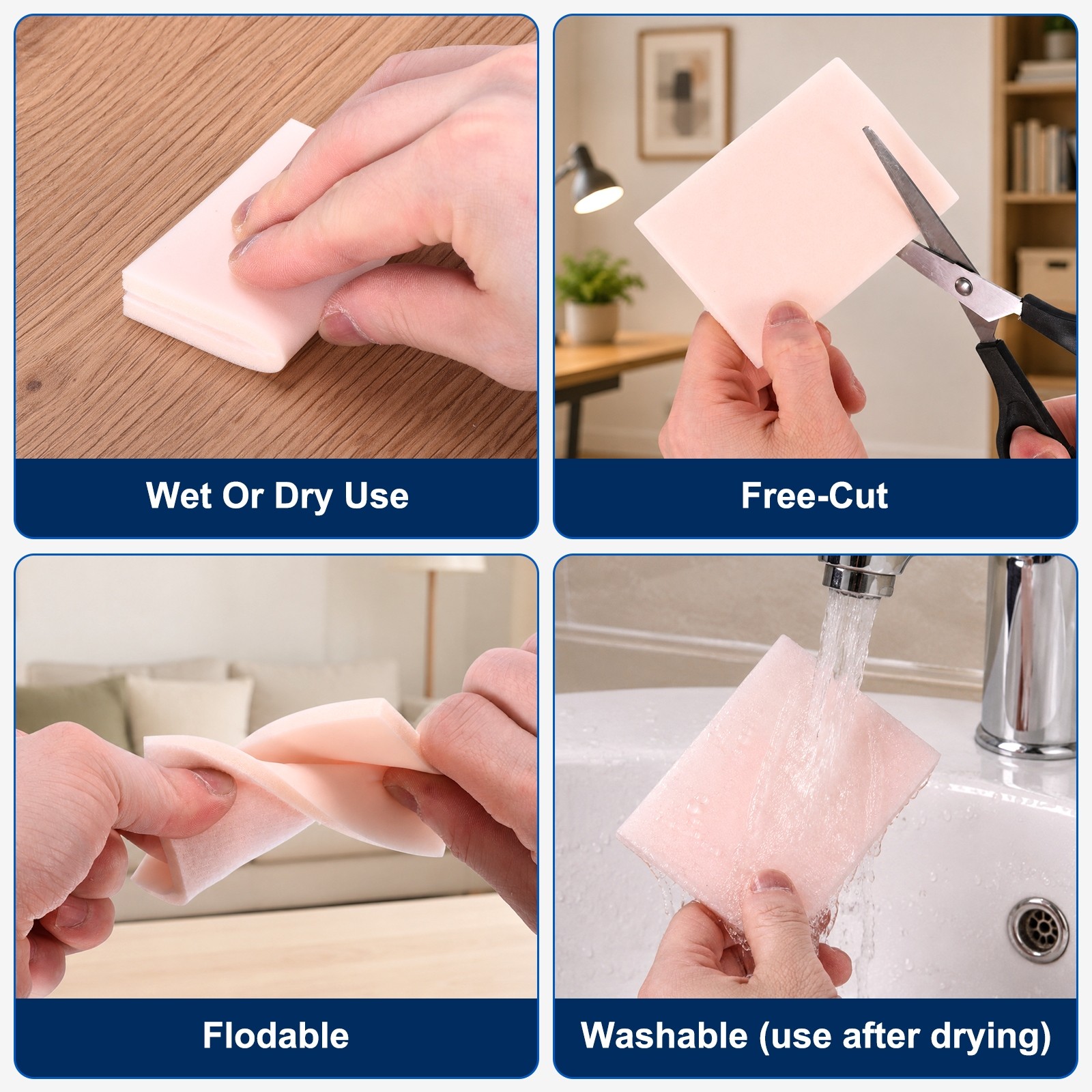 10 Pcs 500-600 Grit 5.5 x 4.5 Inch Hook & Loop Foam Sanding Blocks, White