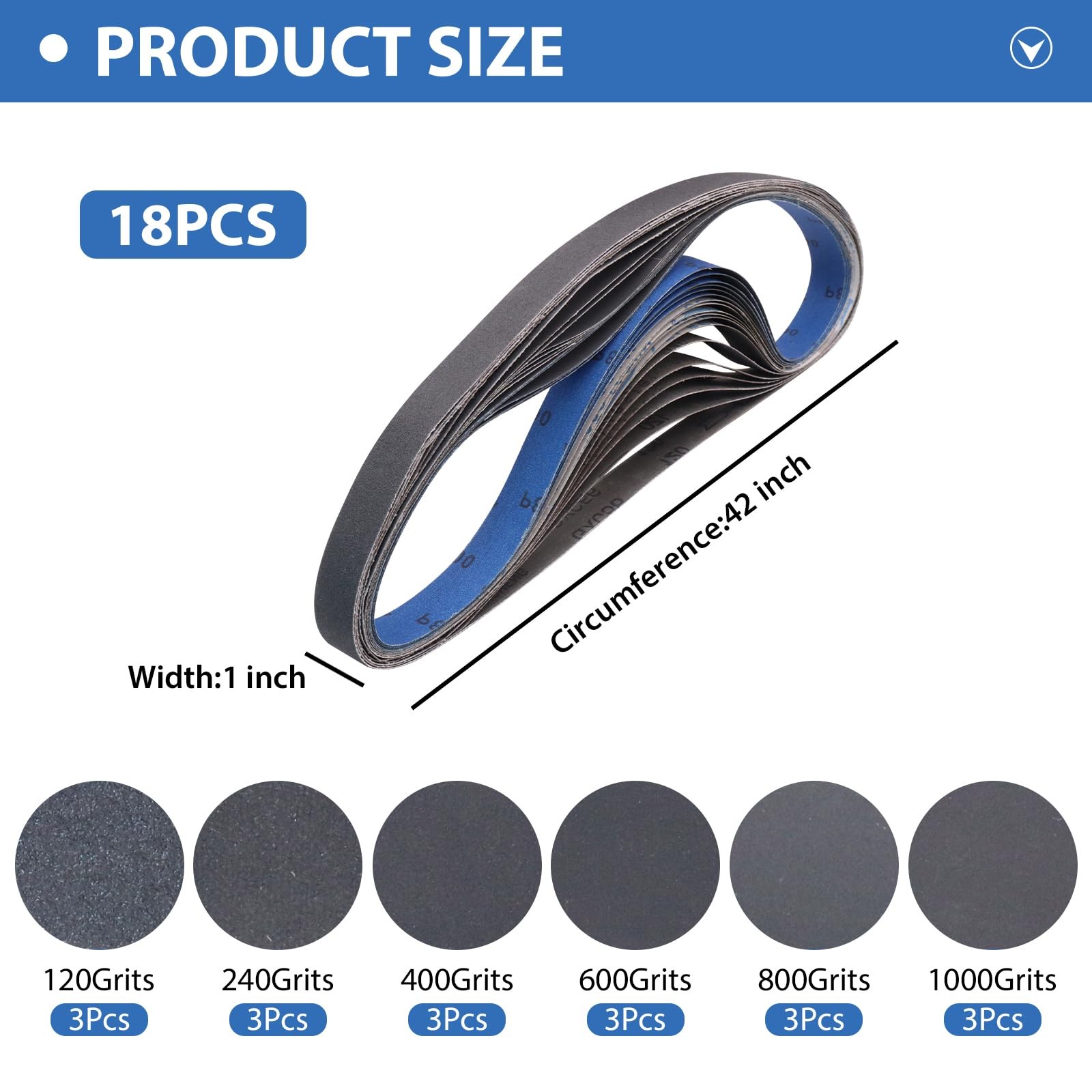 18 Pack 1×42-inch Silicon Carbide Sanding Belts 3 Each of 120-1000 Grits