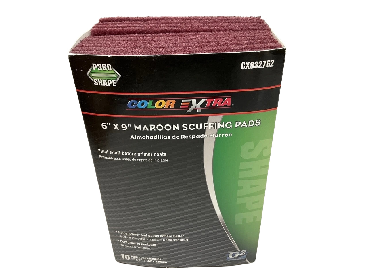 Pack Of 10 – Maroon Scuffing Pads P360 Shape 360 Grit 6″ X 9″ Surface Prep