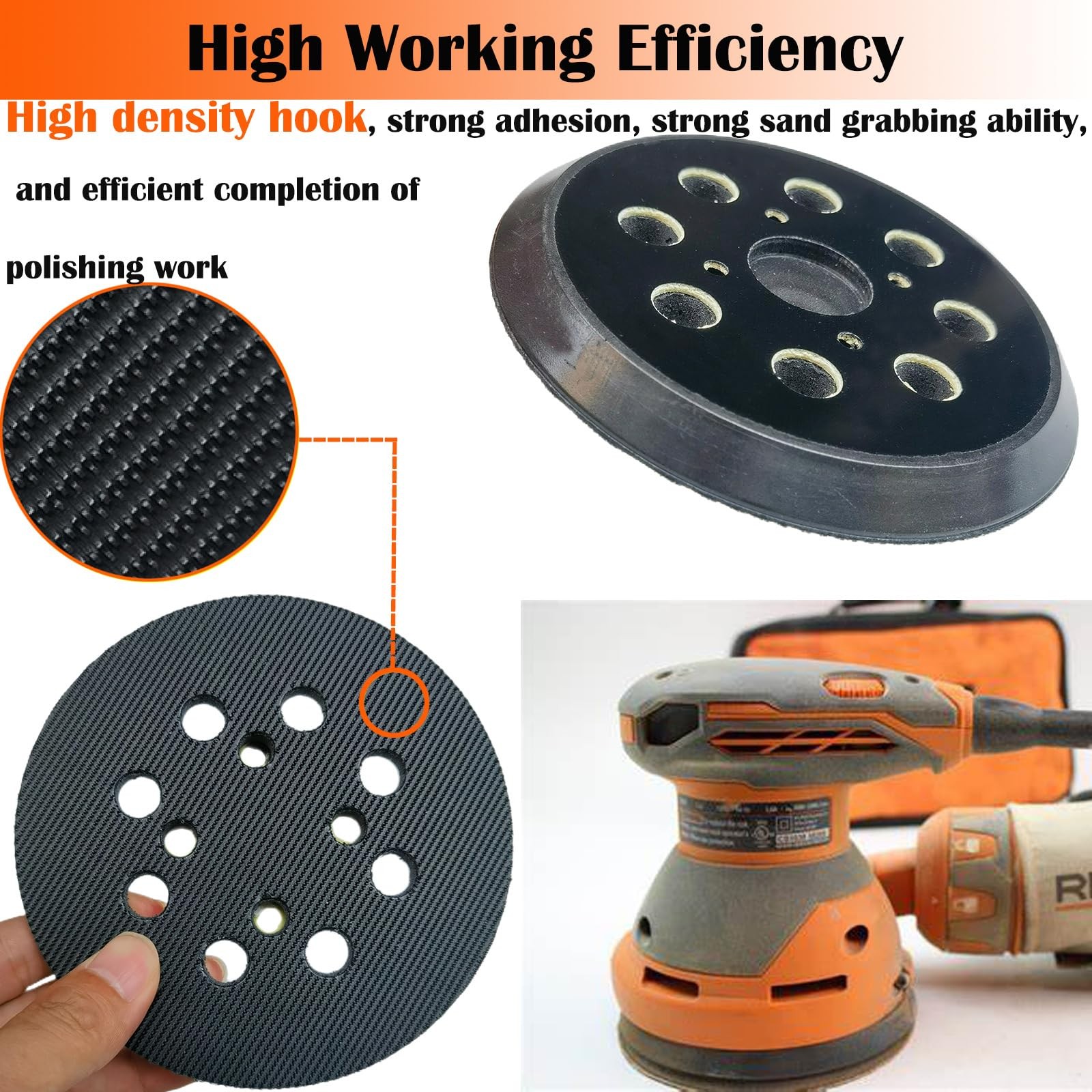 2 Pack 5 Inch 8 Hole Hook and Loop Sander Pad for Ridgid R2600, R2601 5″ Rand…