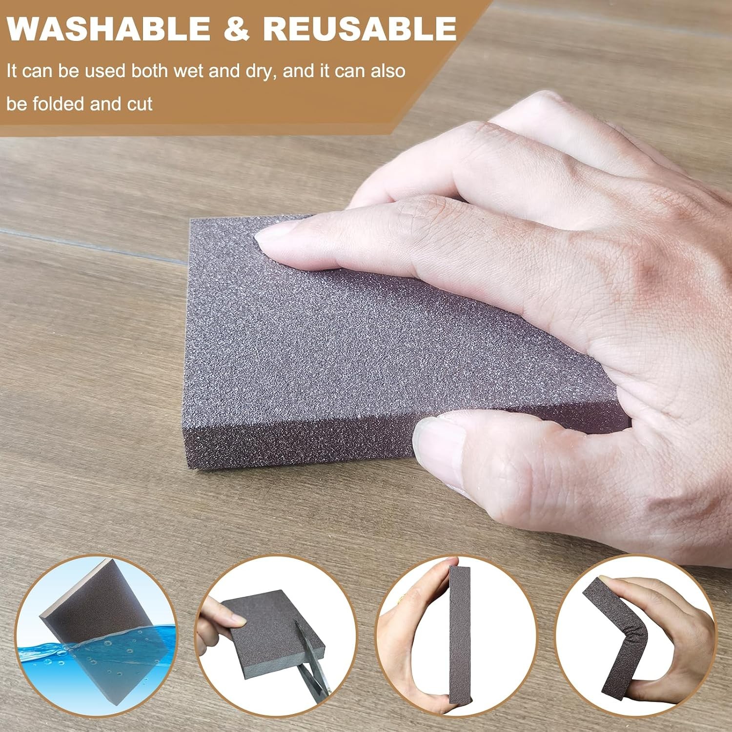 6 Pack 400 Grit Fine Sanding Sponge, Washable and Reusable Sanding Blocks Great