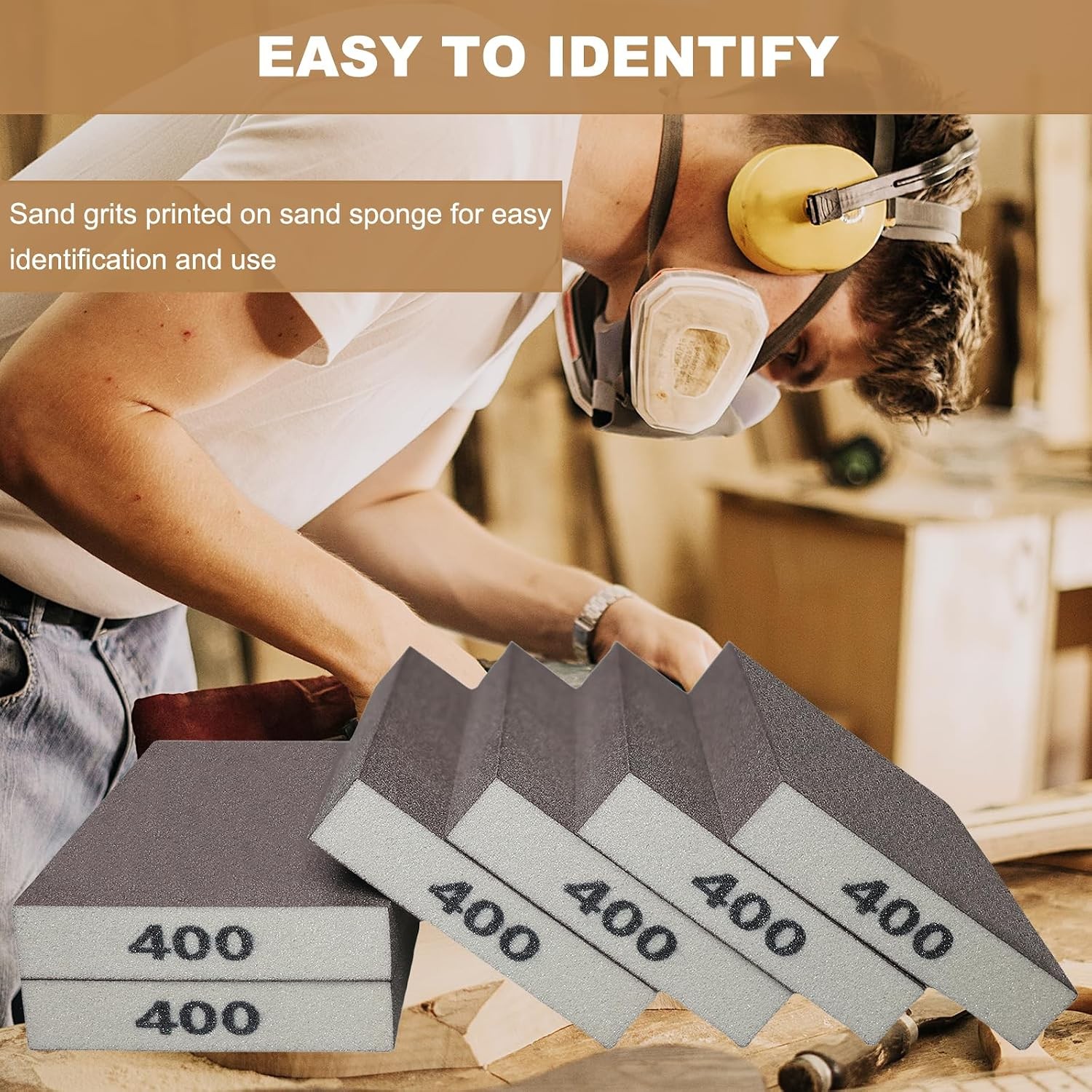 6 Pack 400 Grit Fine Sanding Sponge, Washable and Reusable Sanding Blocks Great