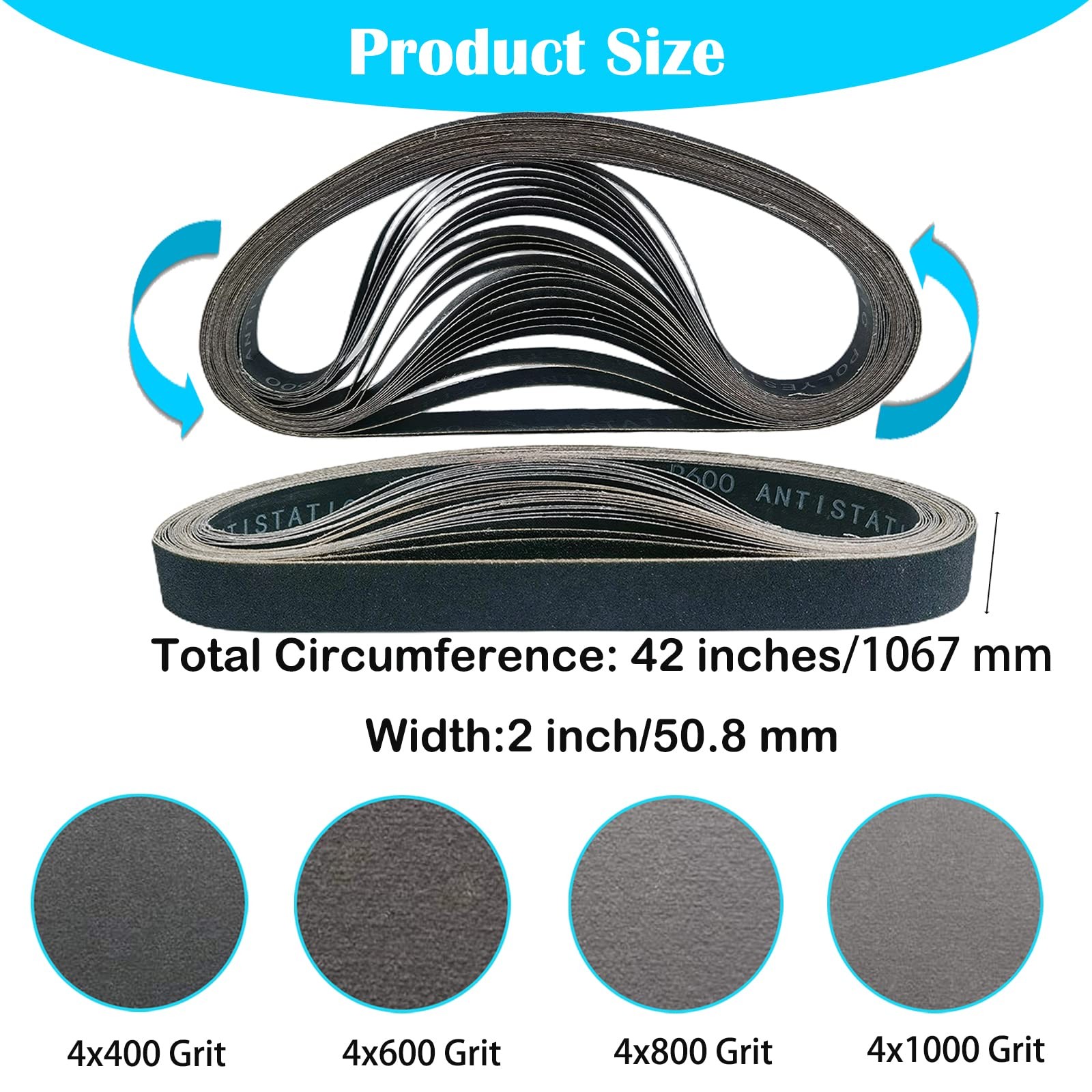 12 Pack 2 x 42 Inch Silicon Carbide Sanding Belts Set – 400 600 800 1000…