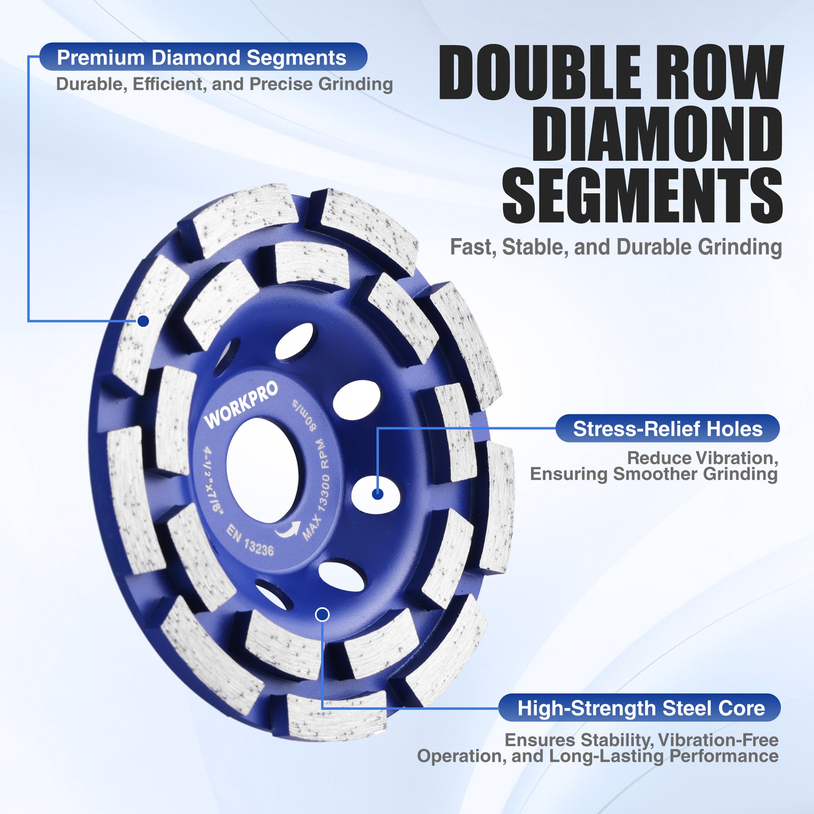WORKPRO 4.5 Inch Diamond Cup Wheel Concrete Grinding Disc Turbo Grinding Wheel
